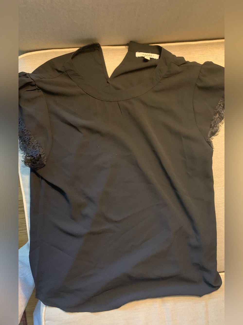 Black Lace  Short-Sleeve Blouse
